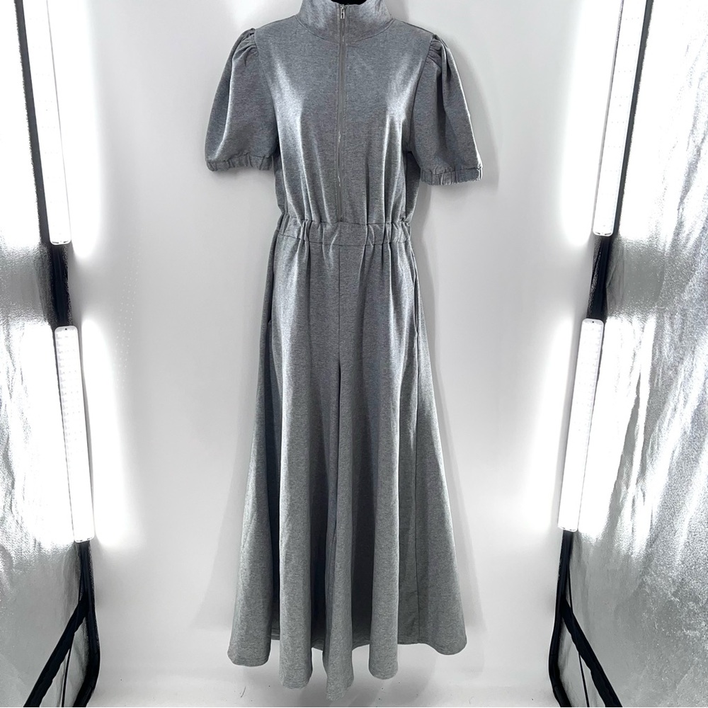 Attention Getting Wide-Leg Gray Wide-Leg Short Puffed Sleeves Women’s Jumpsuit-S